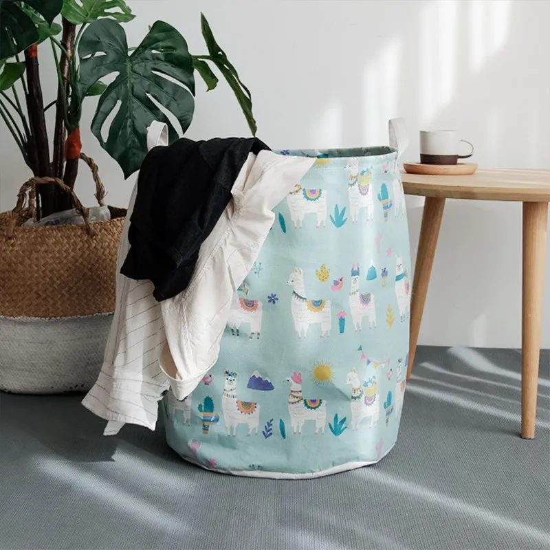 Folding Laundry Basket Cotton Linen Storage Basket Large Dirty Clothes Laundry Bucket With Handle Kids Toys Organizer Bin Hamper