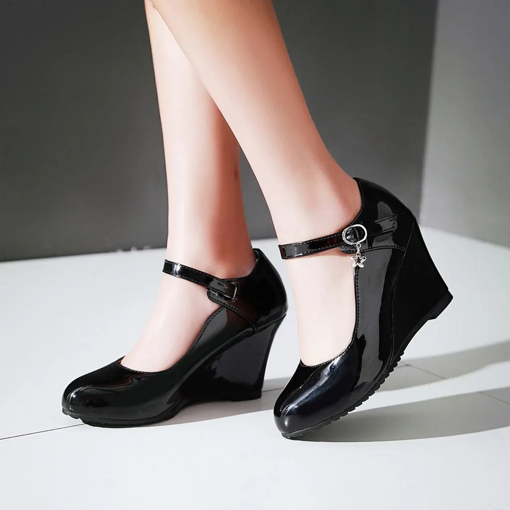 Модные туфли на танкетке размера плюс женские модельные толстой платформе и