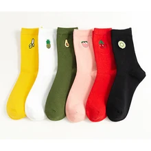 Милые носки с вышитыми фруктами, авокадо, персик, Мультяшные милые корейские уличные женские носки, теплые забавные короткие зимние хлопковые носки