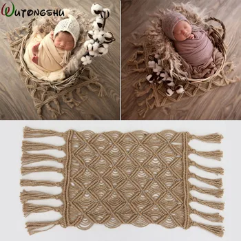 

Newborn Photography Backdrop Blanket Bohemian style Hand Knitting Hemp Rope Blanket for Newborn Shooting Baby Photo Prop