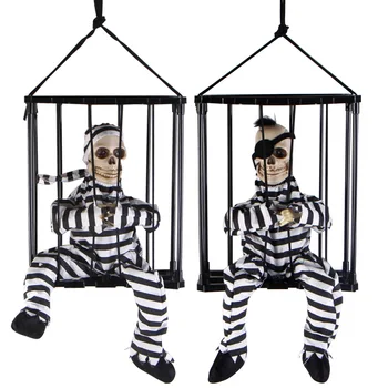 

Motion Sensor Glowing Eye Family Party KTV Light Up Trick Hanging Prison Bar Sound Control Halloween Decor Ghost Prisoners Prop
