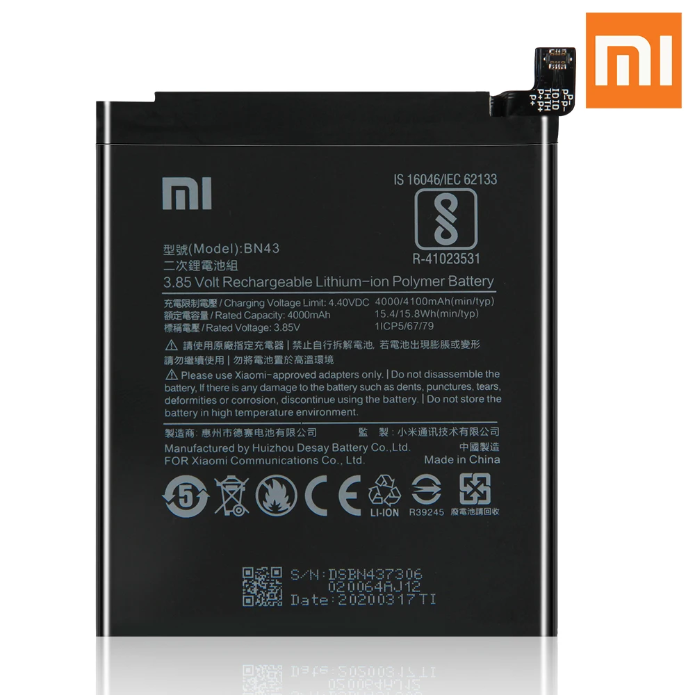 Xiao Mi оригинальная запасная батарея для телефона BN43 Xiaomi Note4X Redmi Note 4X стандартная