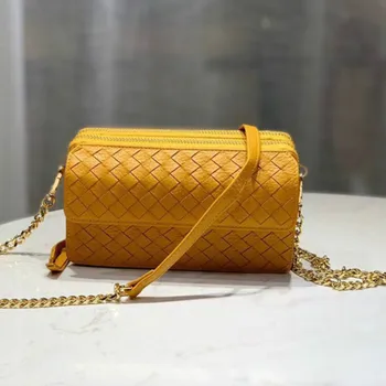 

Double Zipper Woven Bag Purse Women's First Layer Cow Leather Wallet Mobile Phone Bag Bucket Bag Purses Bags Luxury Clutches
