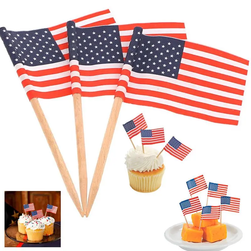 100 American Flag Toothpicks for Party Cupcake Decoration toothpick set,toothpicks set,retractable toothpick,toothpick bottle,bamboo food picks