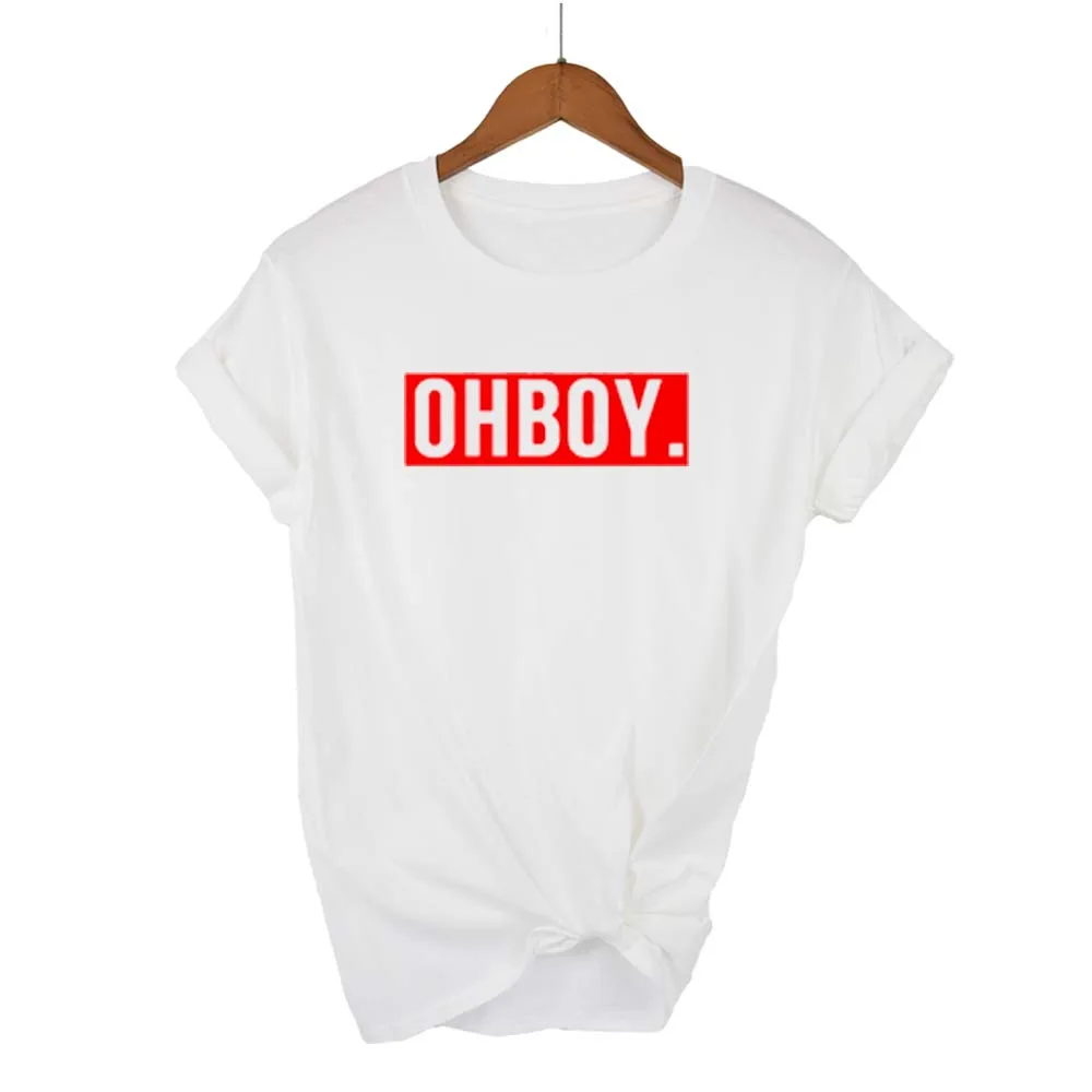 OHBOY OH BOY letras rojas estampadas mujeres camiseta algodón Повседневная дивертида хипстерская футболка