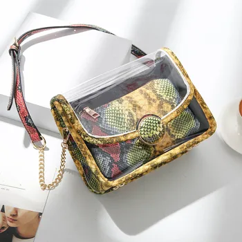 

2020 Summer New Shoulder Bag Crossbody Bag Female PVC Transparent Hasp Jelly Bag Snakeskin Pattern Zip Messenger Bag Flap