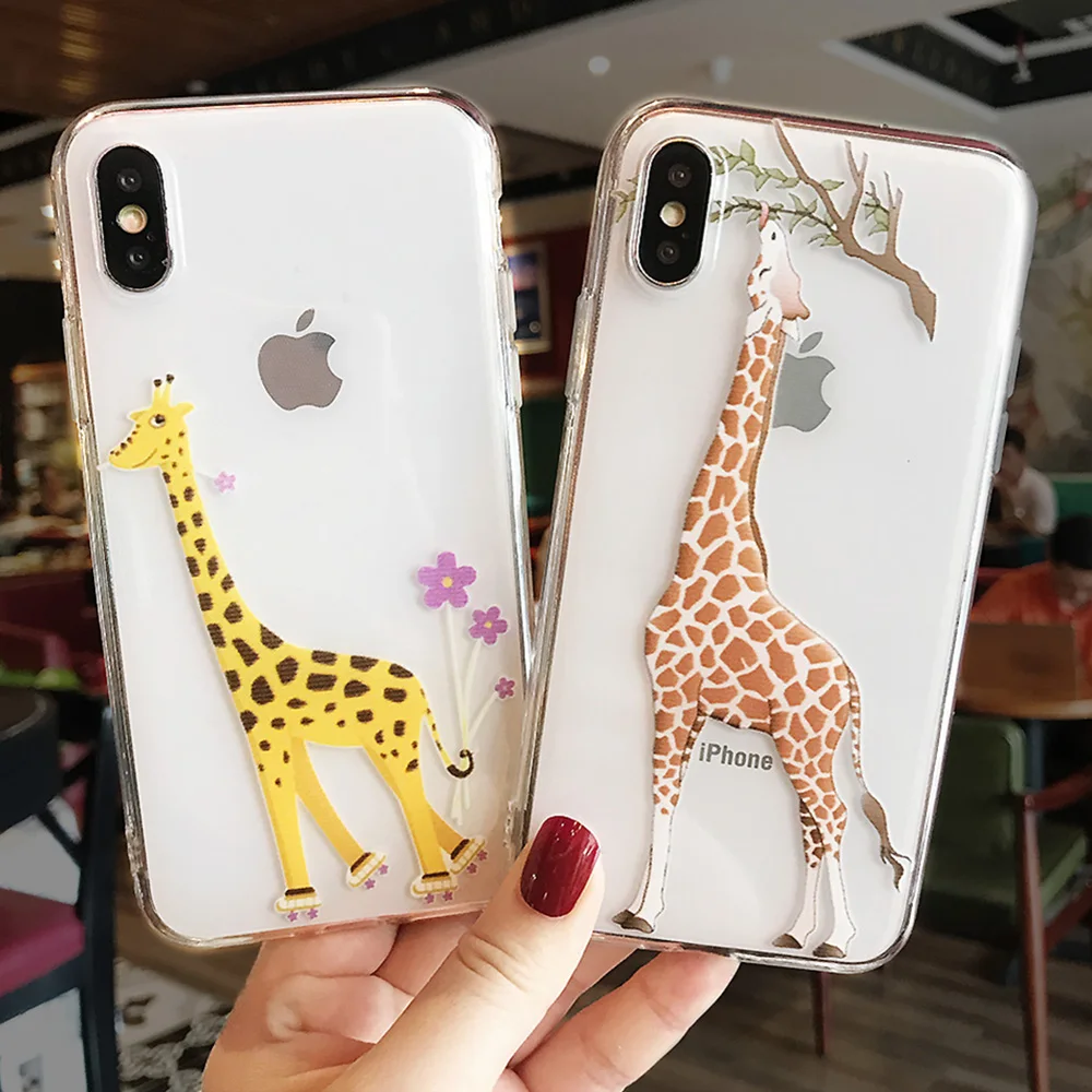 

Funny Cartoon Giraffe Clear Case For iPhone XS MAX XR X Shockproof Transparent Phone Case For iPhone 7 8 6 6SPlus Soft TPU Cover