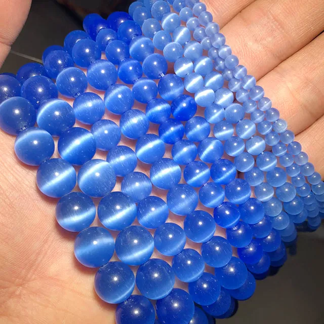 JHNBY Mixed Colors Cat's Eye opal Natural Stone 4/6/8/10/12MM Spacer glass Loose beads for Jewelry making DIY bracelets Findings Light blue