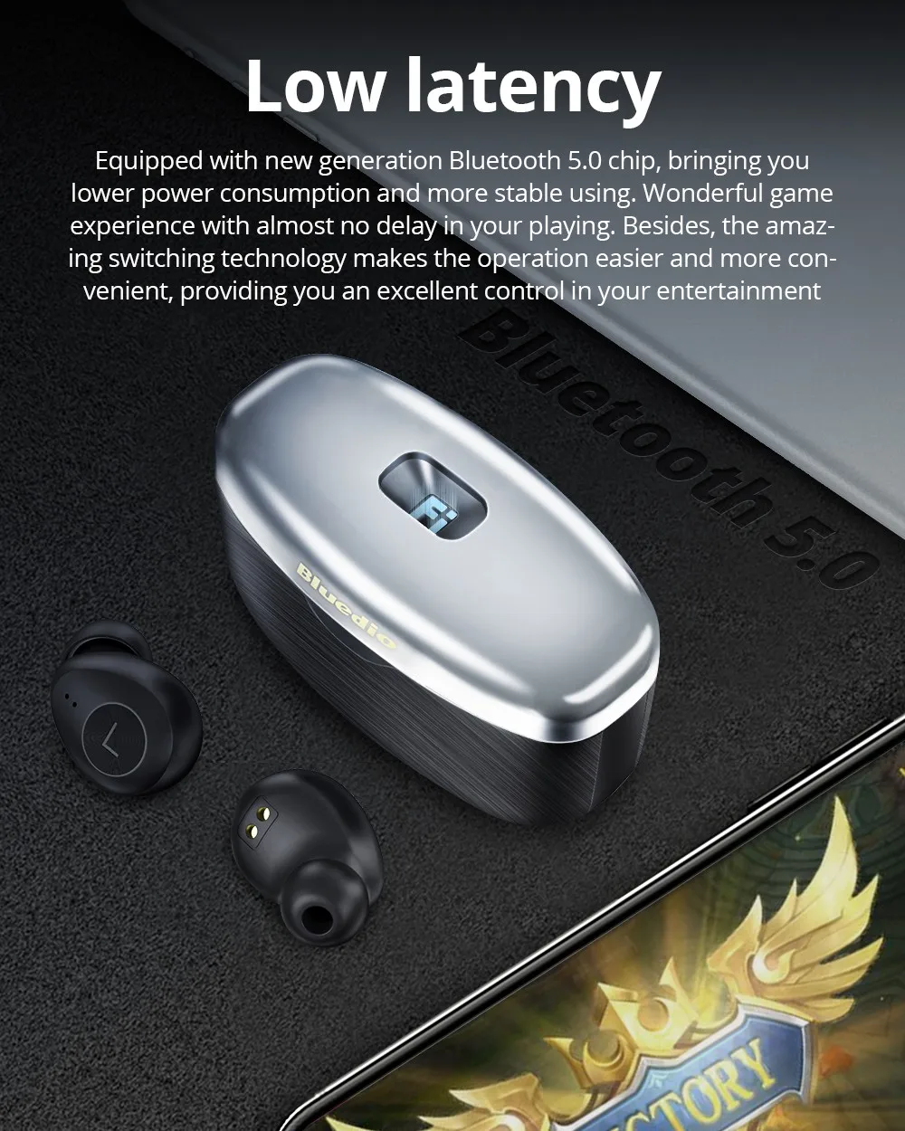 Bluedio Fi Wireless Bluetooth Headset TWS Waterproof Ear Sports Headphones With Ear Wireless Headset Charging Case - Black