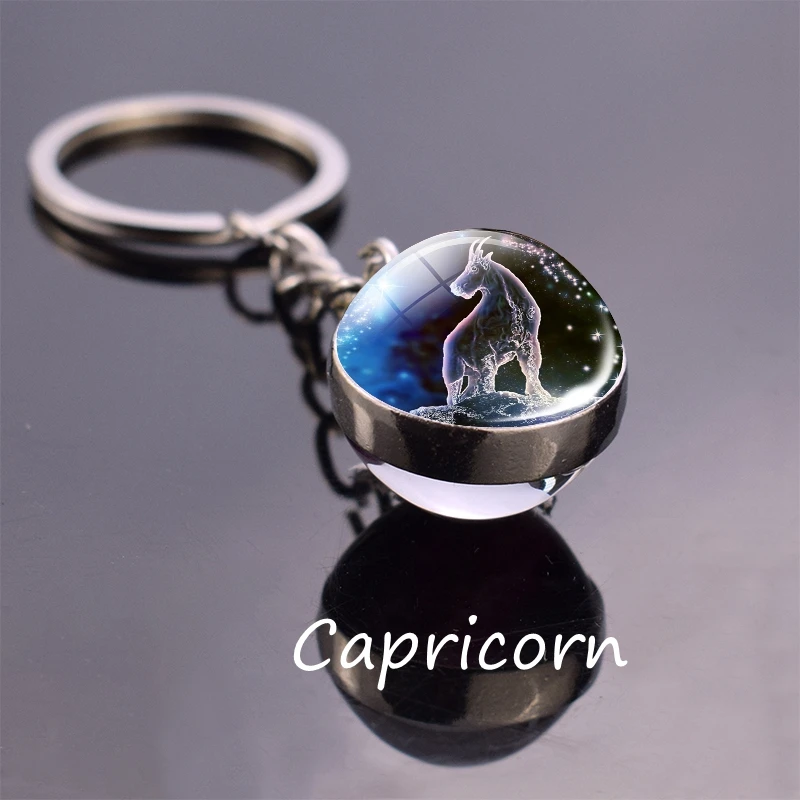 Capricorn Leo Libra Scorpio 12 брелок для ключей «Созвездие» стеклянный шар Подвеска знак зодиака брелок автомобильный брелок для ключей для мужчин и женщин подарки на день рождения - Цвет: Capricorn