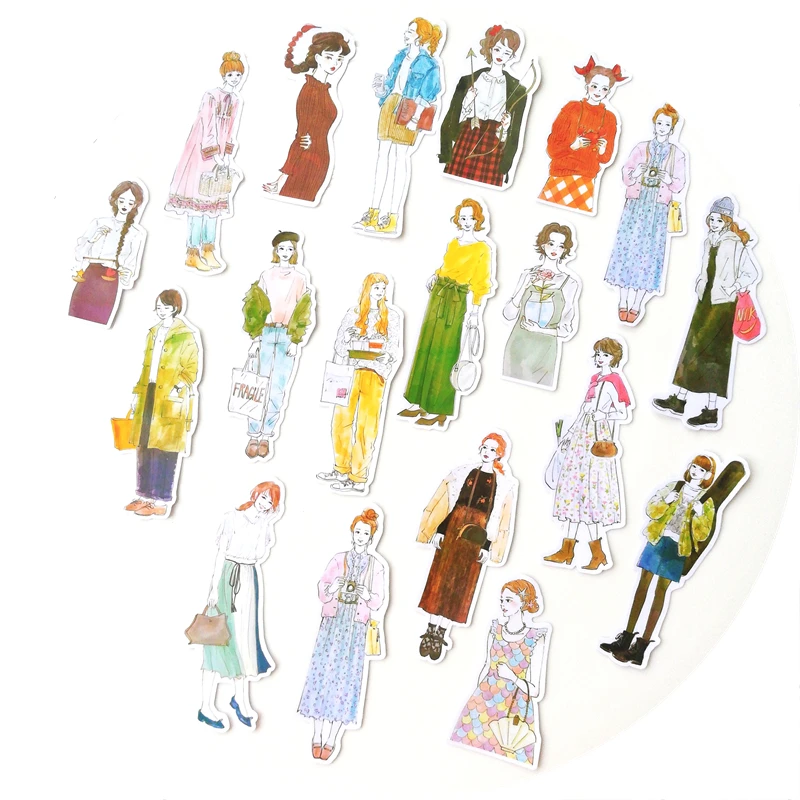 18Pcs/Bag Hand Draw Japanese Street Girl Sticker DIY Craft Scrapbooking Album Junk Journal Happy Planner Decorative Stickers