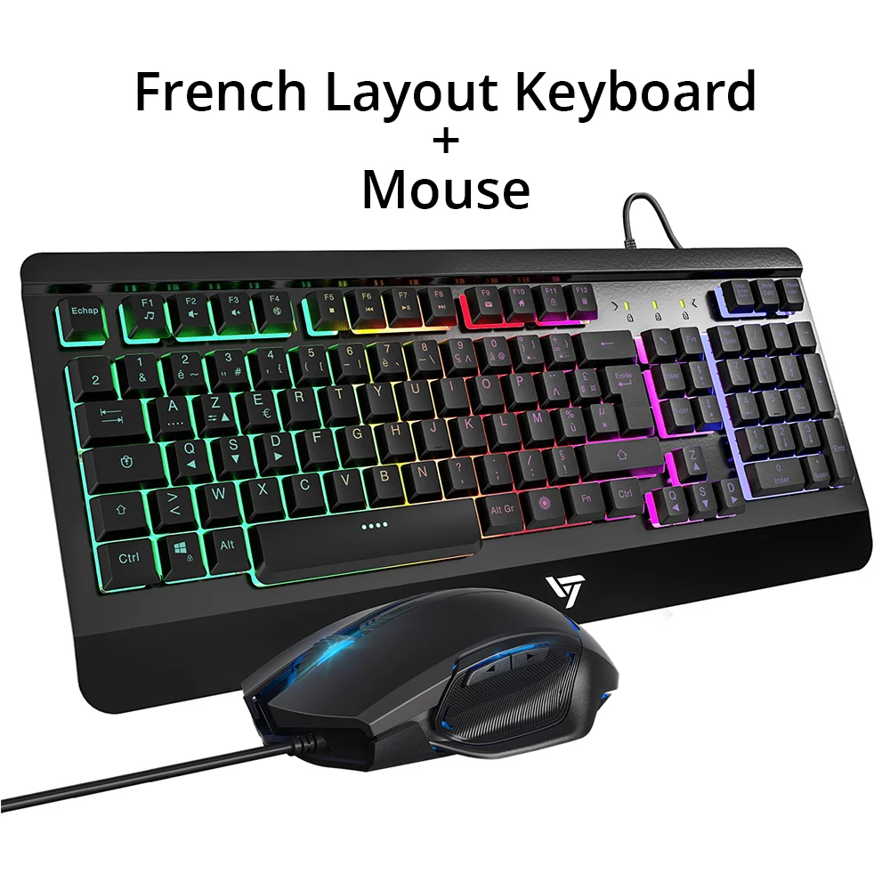 French Keyboard VicTsing PC216 PC Gamer игровая клавиатура и мышь комбинированный Стандартный комплект USB Проводная игровая клавиатура с подсветкой анти ореолы для ноутбука - Цвет: French Keyboard