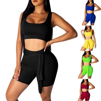 

Women Summer Sports Sleeveless Vest +Short Pants 2Pcs/Set Outfit Workout Tracksuits Hot Sales