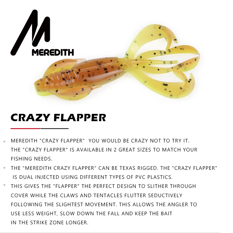 MEREDITH рыболовные приманки Crazy Flapper 70 мм/3 г 10 шт./лот Craws мягкие приманки для рыбалки Мягкая приманка креветка, австралийский окунь приманка