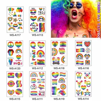 

1 Sheet Pride Day Temporary Tattoo Sticker Rainbow Pattern Love is Love Flash Waterproof Fashion Body Art Men Women Child