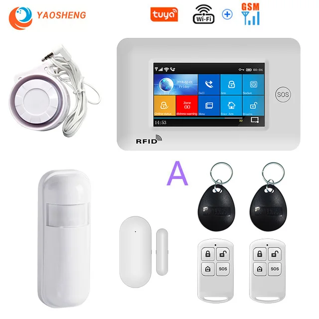 4.3 Inch Touch Panel WIFI GSM Wireless Burglar Home Security Alarm System TUYA Smart life APP Control Compatible With Alexa A
