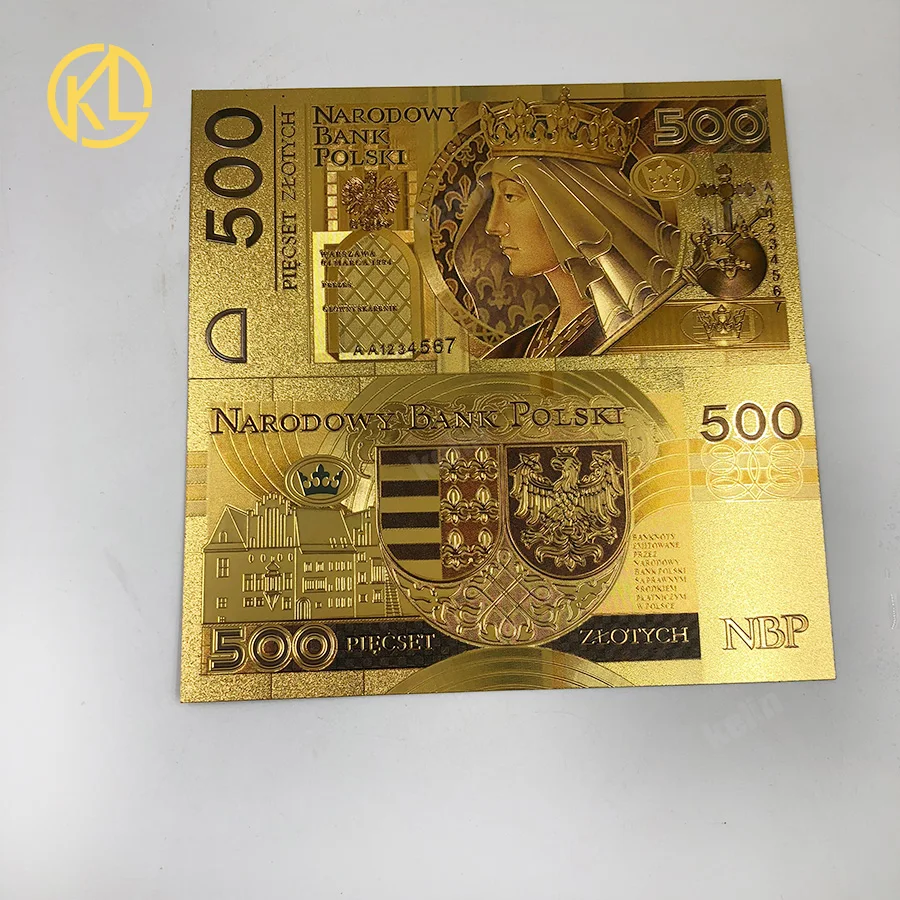 Цветной 24K золотой фольги деньги Золото фольга польский банкнот Set10 20 50 100 200 500 PLN