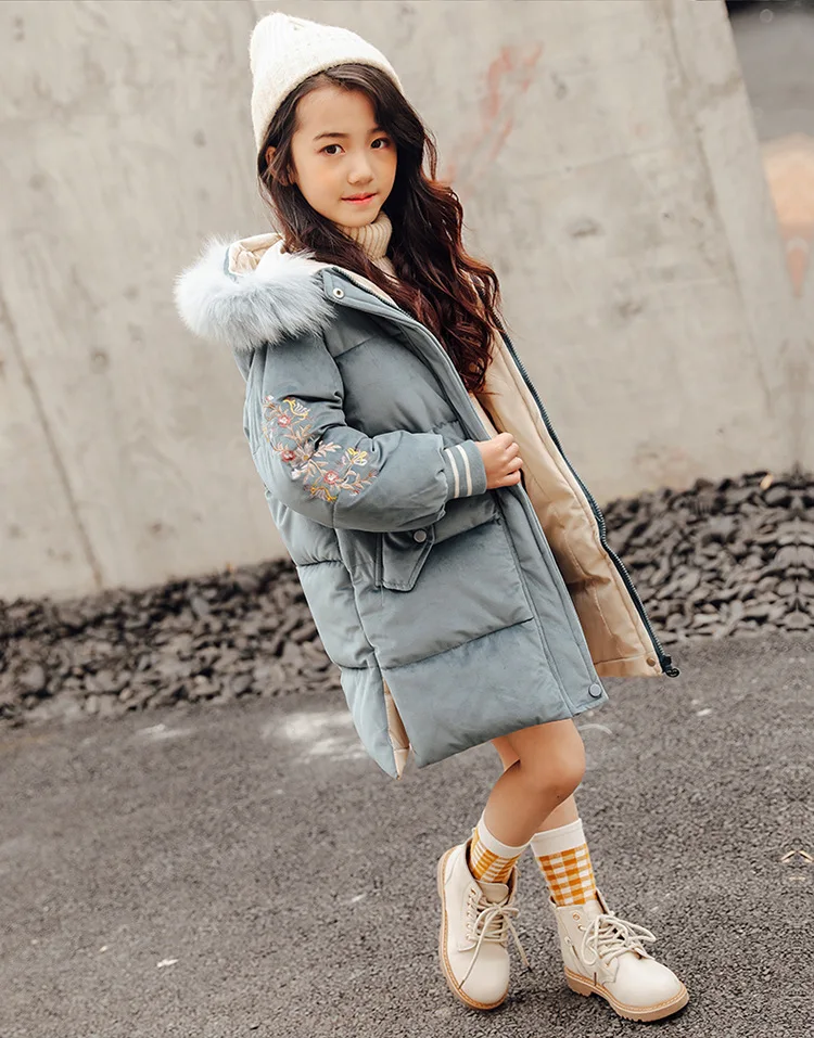 Зимнее пальто для маленьких девочек модное хлопковое пальто с вышивкой для маленьких девочек, детская длинная стеганая хлопковая стеганая куртка#8015
