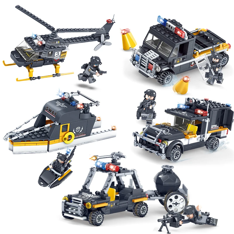 LEGOing Technic SWAT Team Vehicle Car Building Blocks Figures Compatible With Legoed City Police Toys For Children Gifts