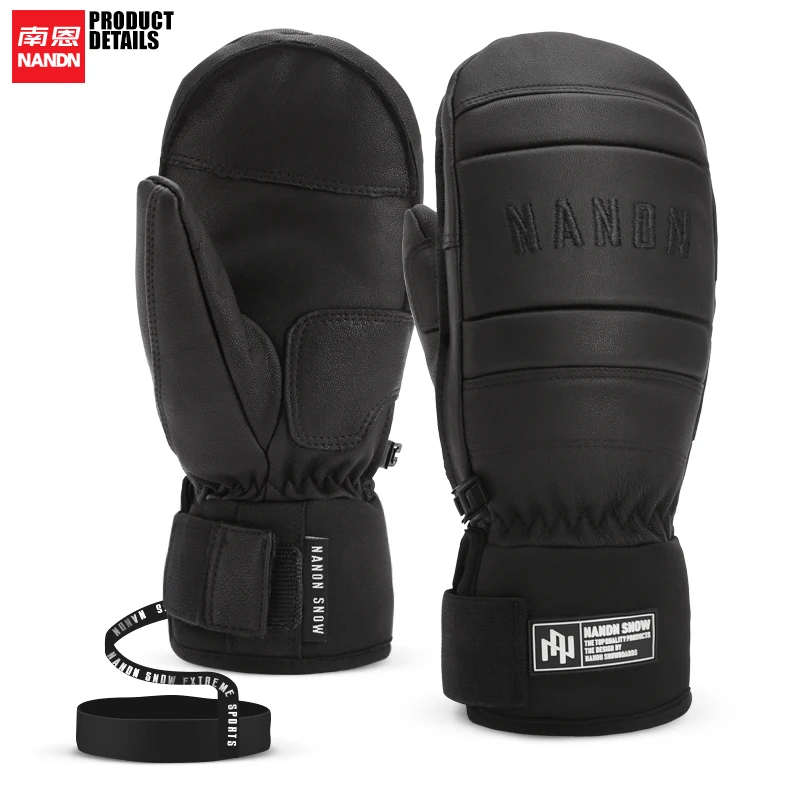 NANDN Ski Gloves Leather Winter Warm Wind Proof Snowboard Gloves 2