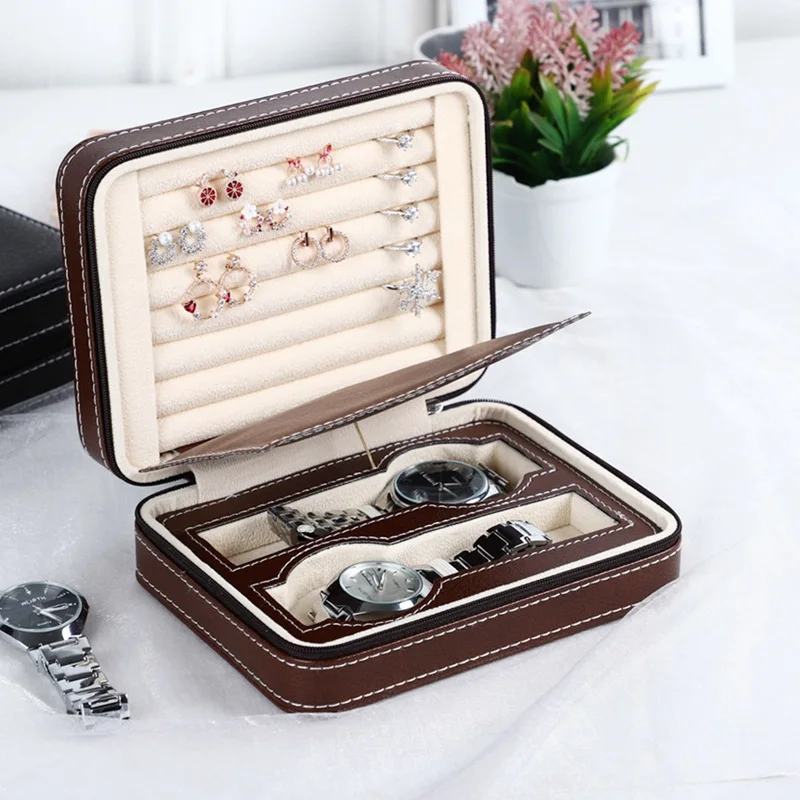 

Portable Rectangle Paper Wood Watch Box Cardboard Non-slip Window Storage Holder Key Outdoor Tool Faux Zipper Leather Security