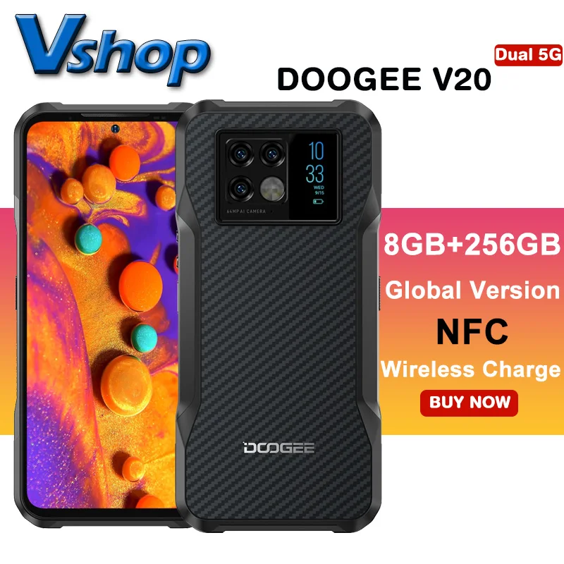 DOOGEE V20 смартфон с 5 5-дюймовым дисплеем ОЗУ 8 Гб ПЗУ 256 ГБ 20 МП 6 43 мАч Android 11 |