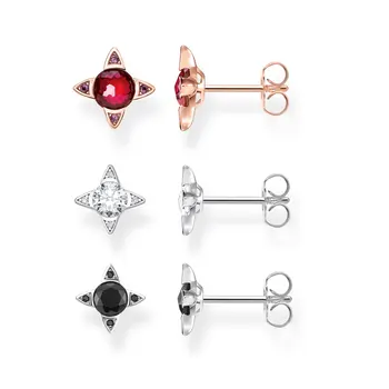 

Black Red White Zircon Star Stud Earrings for Women Men 925 Sterling Silver Fashion Jewelry High Quality Ear Stud Wholesale