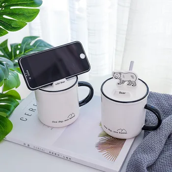 

Forest Animal Mobile Phone Holder Ceramic Cup Creative with Lid with Spoon Mug Office Student Water Cup Coffee Mugs Cups and Mug