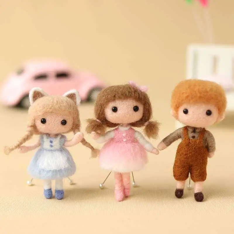 Non finished Boy and Girls Felt Doll Toy Wool Needle felting kits package Handmade DIY at home classic artwork gift for her