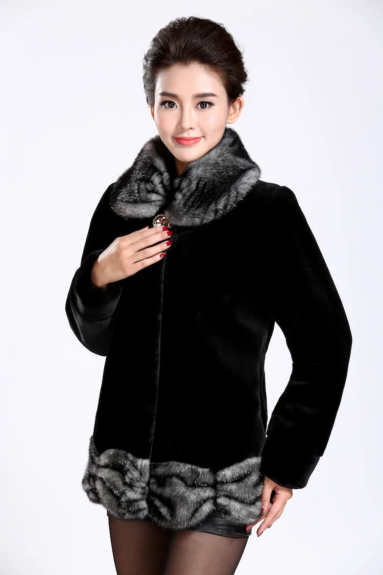 Middle age women clothing winter Vetement imitation fox mink fur coat long sleeve thick Fluffy faux fur jacket coat WR629
