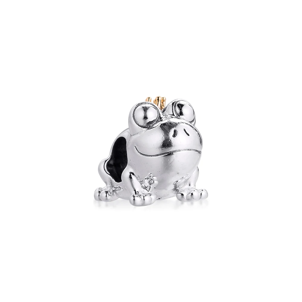 

Fits Pandora Bracelet Two-tone Frog Prince Charm 925 Sterling Silver and 14k Gold Charms Beads for Jewelry Making Kralen