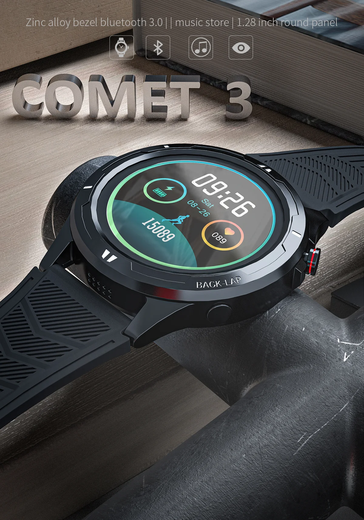 COMET 3 Smart Watch Woman Man Fitness Messages Reminder Heart Rate Music Playback Tracker Sports Waterproof For Ios Android