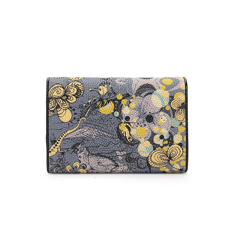 Thailand Authentic Stingray Leather Women's Card Holders Genuine Skate Skin Lady Small Trifold Wallet Female Short Clutch Purse