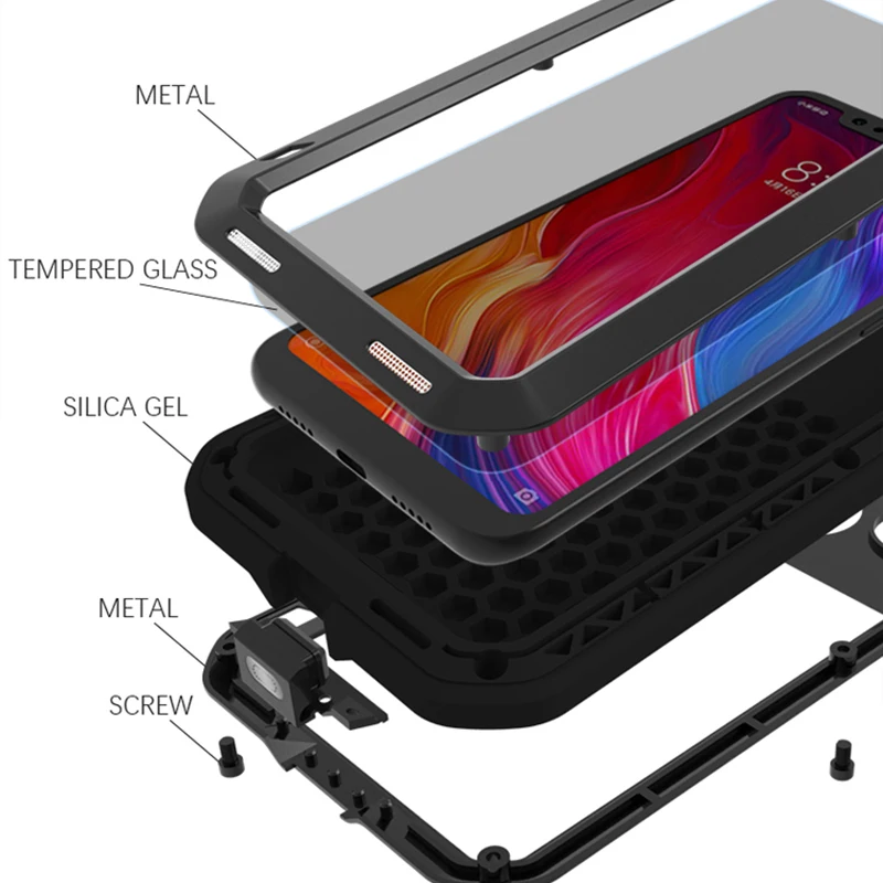 Mi 8 металлический противоударный чехол Gorilla glass для Xiaomi mi 8 LOVE MEI Life водонепроницаемый полный защитный чехол для Xio mi 8 чехол для телефона