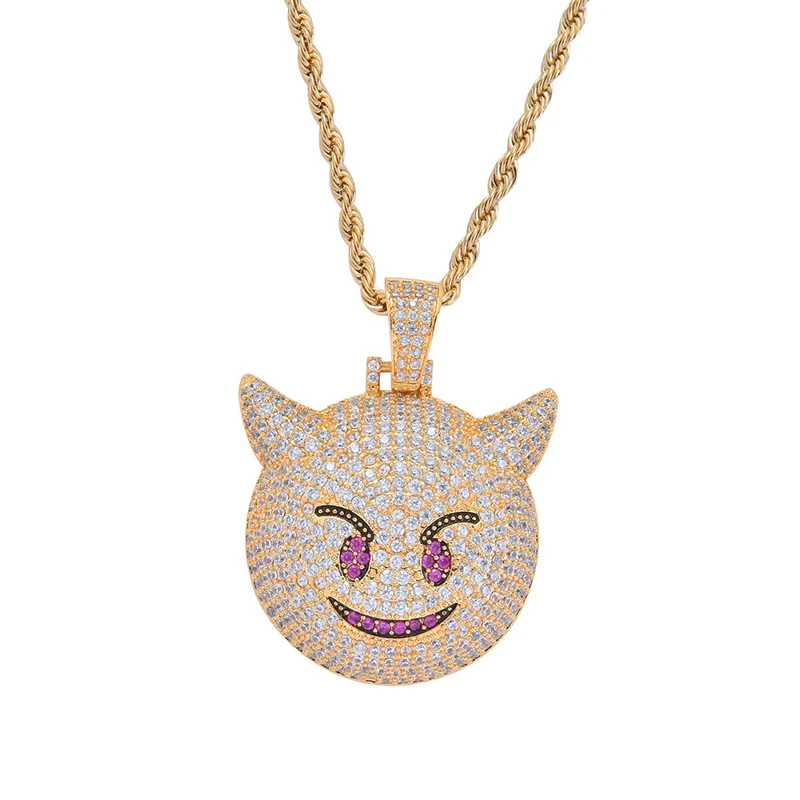 Хип хоп Полный AAA циркон проложили Bling Iced Out Маленький Дьявол Подвески ожерелье для мужчин рэппер ювелирные изделия золото серебро Прямая