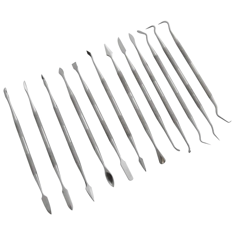 Set Of Tools For Sculpture, Pottery, Double Ended Wax Modeling In Stainless Steel- 12 Pieces