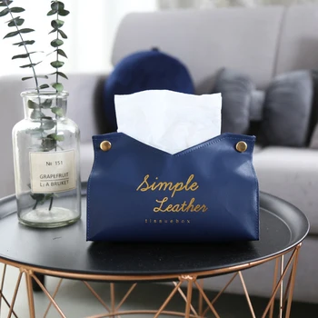 

Nordic ins bronzing PU leather tissue bag living room home creative tissue box car tissue pumping kitchen organizer Tissue Boxes