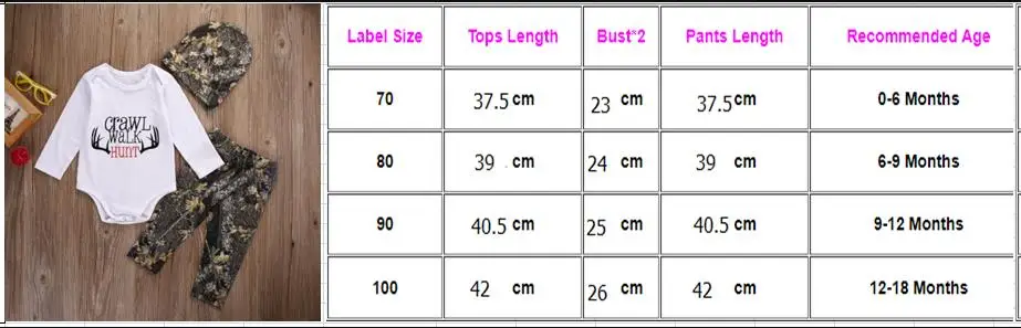 PUDCOCO 3PCS Crawl Walk Hunt Newborn Baby Boys Romper Tops Pants Hat Outfits Set Clothes Support