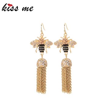 

kissme Shiny Crystal Cute Black Enamel Insect Bees Chains Tassel Drop Earrings For Women Gifts Gold Color New Fashion Jewelry