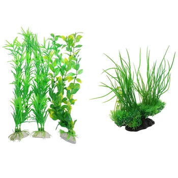

4 Pcs Aquarium Fish Tank Green Plastic Artificial Plants, 3 Pcs 35Cm & 1 Pcs 18X20X9.5Cm