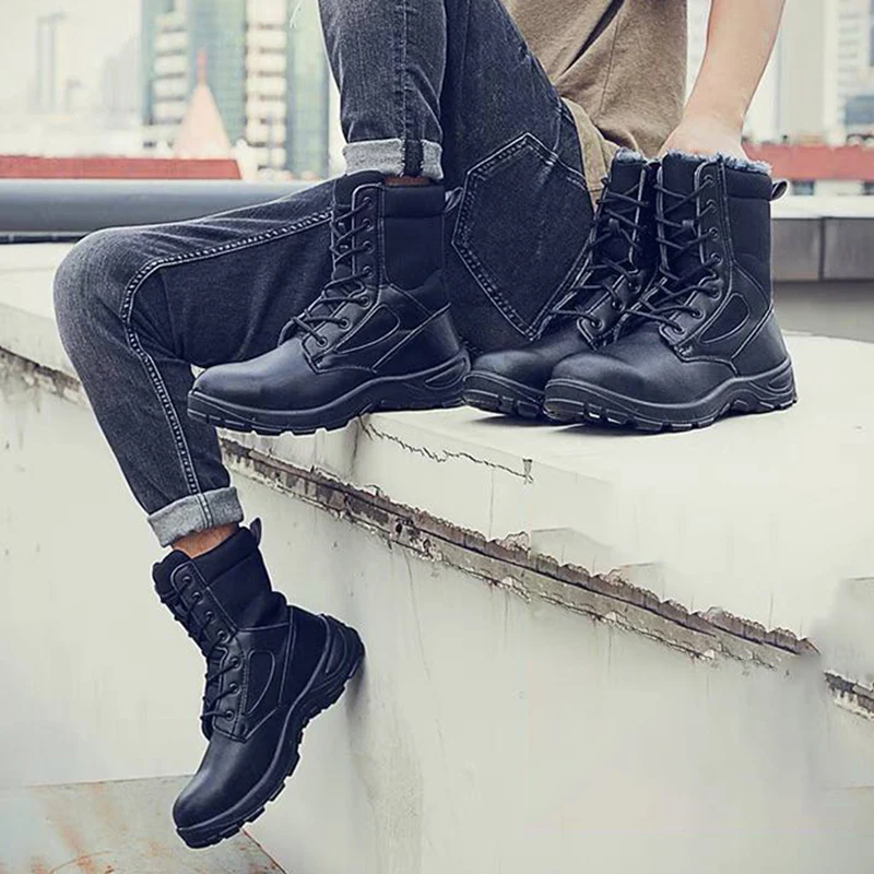 Botas de seguridad con punta acero para hombre, zapatos de trabajo a prueba de perforaciones, de felpa, para invierno _ - AliExpress Mobile