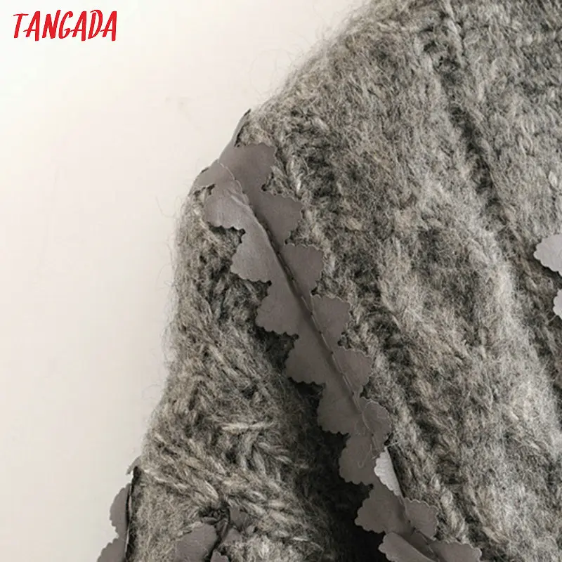 Tangada женский элегантный кардиган с оборками, винтажный джемпер, женский модный вязаный кардиган большого размера, пальто 3H360