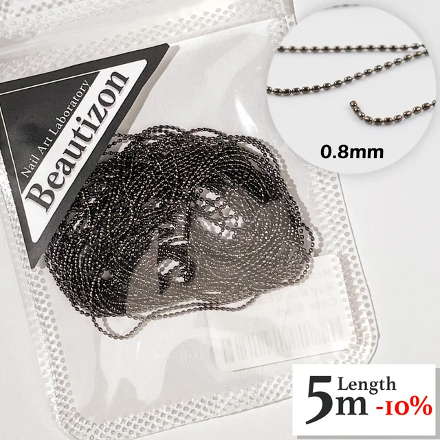 Nail Chain 0.8mm/1.0mm Rose Gold Silver Pixie Stone Decorations Accessory Metal Steel Ball Chain Nail Art Jewelry Black (0.8mm)