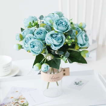 

5 Bouquet Pink Peony Silk Rose Autumn Fake Plant for DIY Living Room Home Garden Christmas Wedding Decoration Artificial Flowers