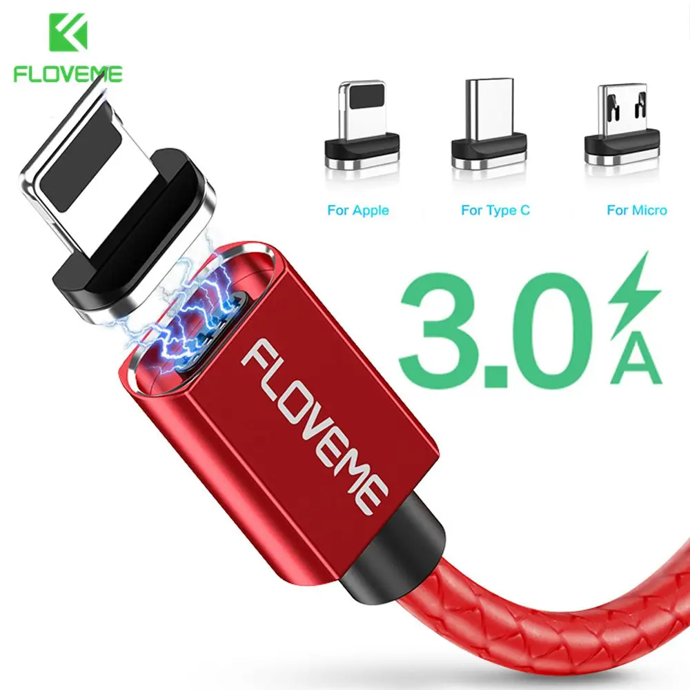 Магнитный кабель FLOVEME 3A для iPhone X XR Micro USB быстрой зарядки зарядное устройство Type C