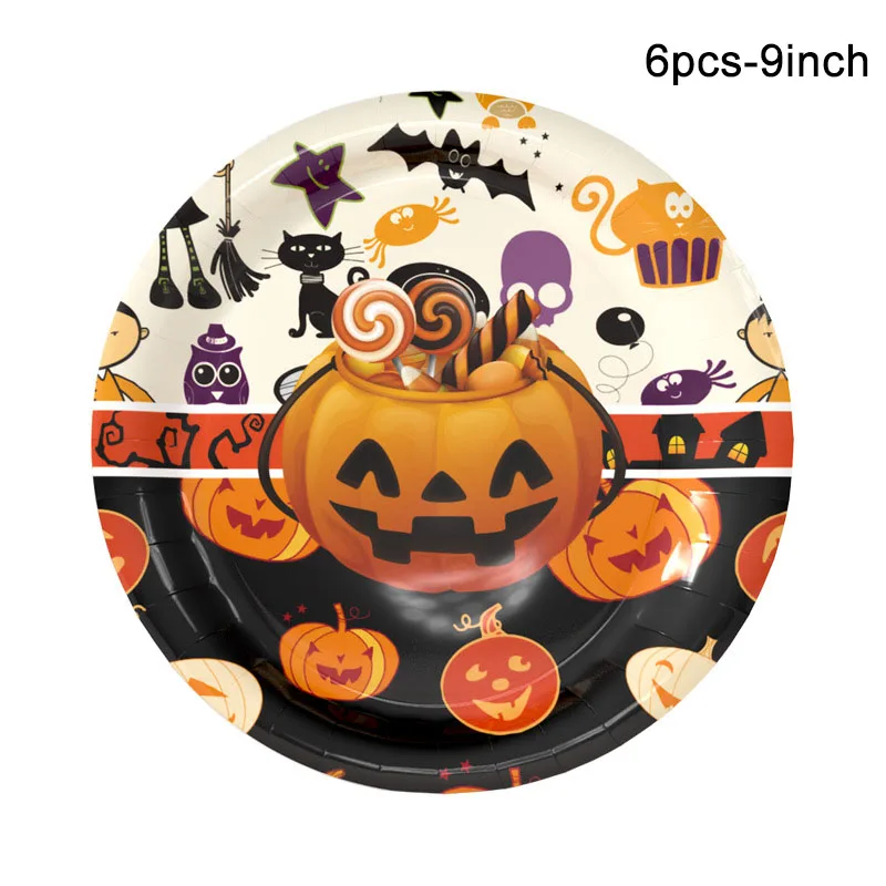 Halloween Candy Pumpkin Head Theme Creative Party Package Decoration Party Supplies Party Disposable Tableware Cup Plate - Цвет: plate-7inch