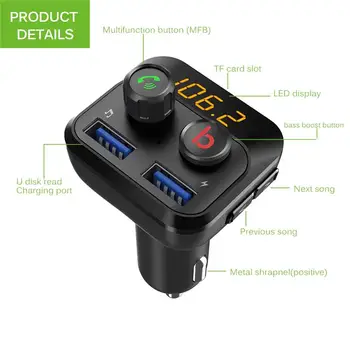 

Hot Hands-free FM Transmitter Modulator MP3 Player Dual USB Fast Charger Adapter Bluetooth 5.0 Car Kit Support Bass Control