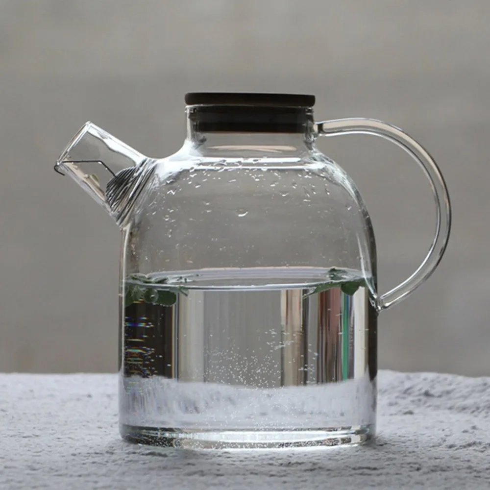 1PC High Heat Resistant Borosilicate Glass Water Bottle Large Capacity Filtration Teapot Flower Tea Pot With Bamboo Lid