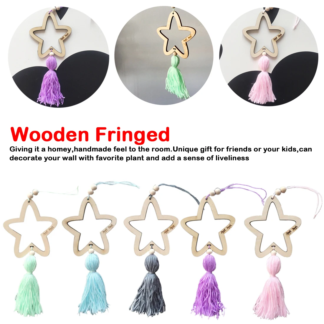

Nordic Style Wooden Star Wind Chimes Kid Home Decoration Accessories Art Wall Hanging For Girls Living Room Toddler Dream Catche