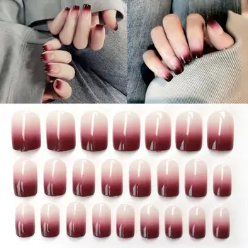 

24PCS DIY Fake Nail Sheet Acrylic Glossy Bright Long Gradient Nail Patch Double-sided Sticker Woman Fashion Nail Art TSLM1